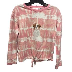Hand Printed Upcycled Girls Large St Bernard Puppy Dog Front Tie Dye Sweatshirt